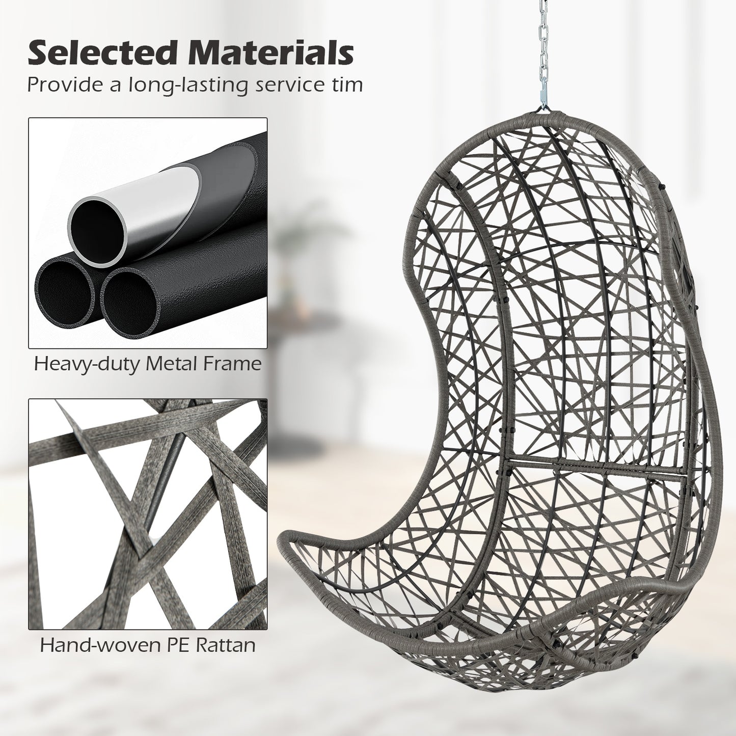 Hanging Egg Chair, PE Rattan Swing Hammock, Gray Hammocks at Gallery Canada