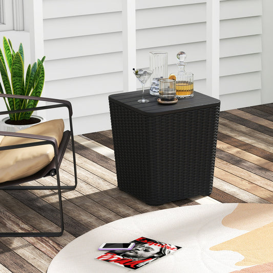 Outdoor Resin Storage Side Table with Removable Lid and Wicker-woven Accent, Black Coffee Tables Black at Gallery Canada
