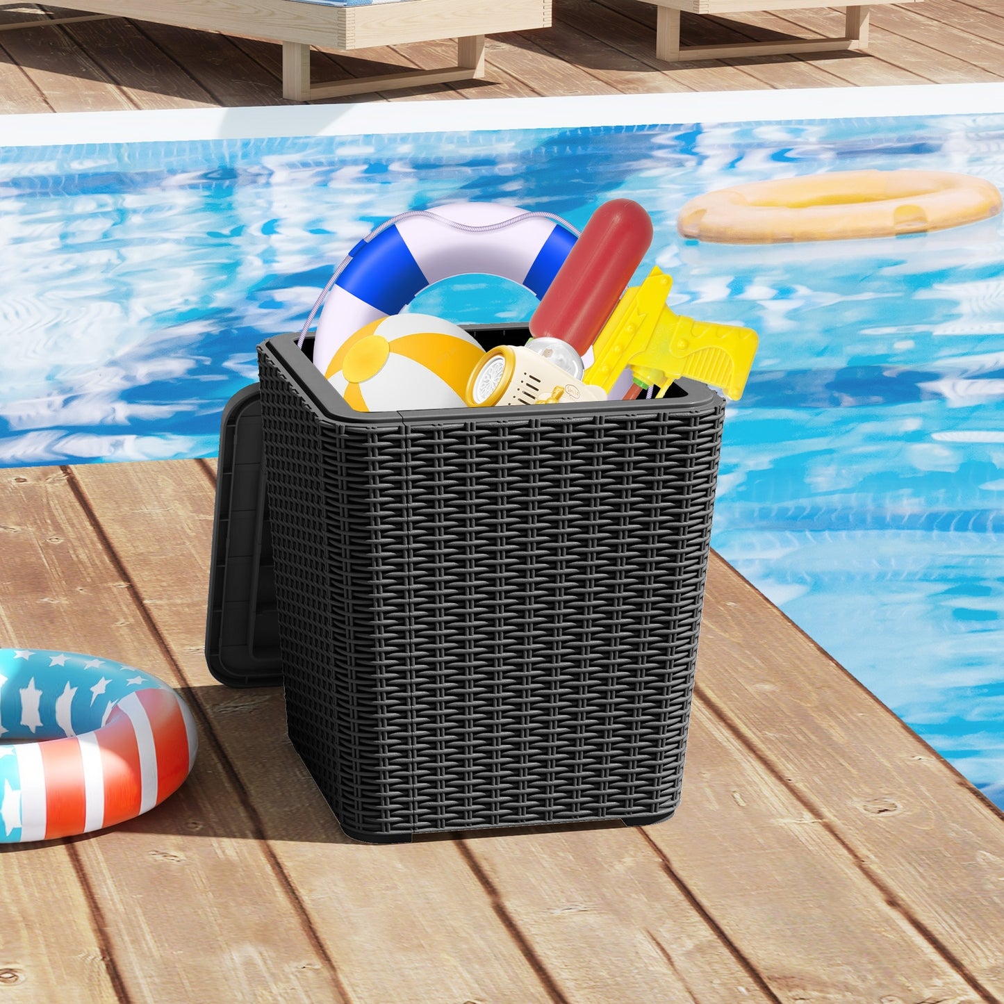 Outdoor Resin Storage Side Table, Removable Lid, Wicker Accent, Black Coffee Tables at Gallery Canada