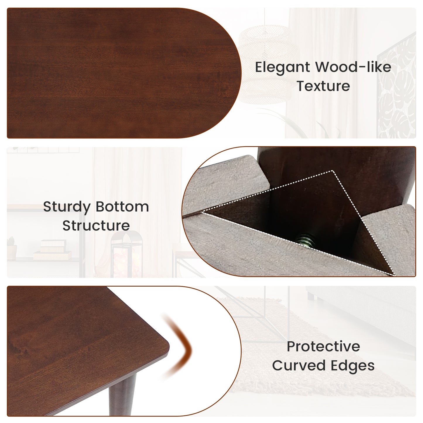 48 Inches Mid Century Dining Table for 4 with Rubber Wood Legs, Brown Dining Tables at Gallery Canada