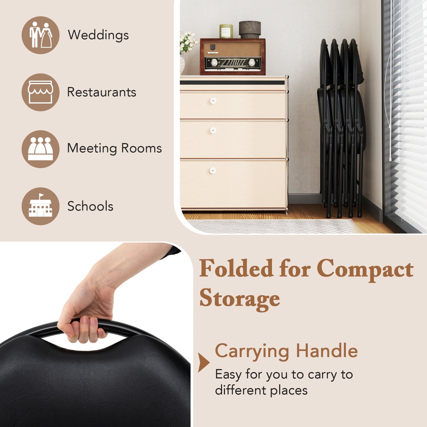 2 Pack Padded Folding Chairs, Metal Frame, Carry Handle, Black Conference Chairs at Gallery Canada