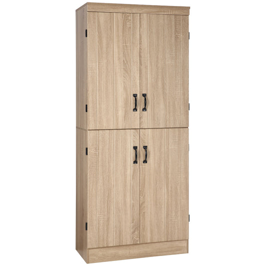 70" 4-Door Kitchen Pantry, Freestanding Storage Cabinet, 6-tier Cupboard with Adjustable Shelves for Living Room, Natural - Gallery Canada
