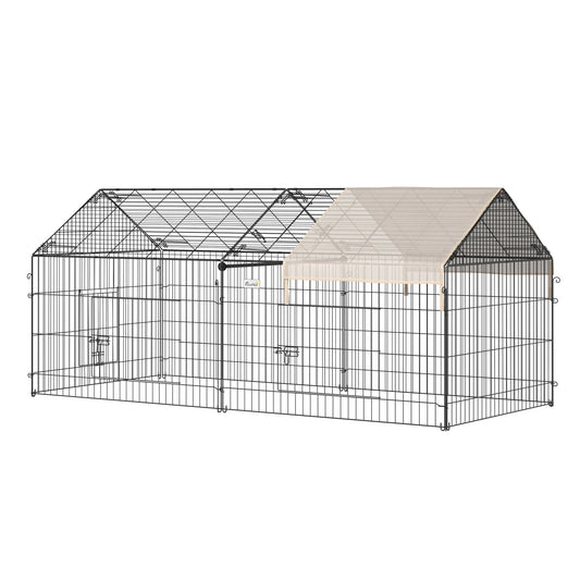 Indoor Ferret Cage Metal Chicken Run, Outdoor Dog Kennel Catio with Water-Resistant Cover, Portable Small Animal Playpen for Rabbit Guinea Pig, 86.5" x 40.5" x 40.5", Beige - Gallery Canada