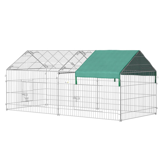 Indoor Ferret Cage Metal Chicken Run, Outdoor Dog Kennel Catio with Water-Resistant Cover, Portable Small Animal Playpen for Rabbit Guinea Pig, 86.5" x 40.5" x 40.5", Green - Gallery Canada