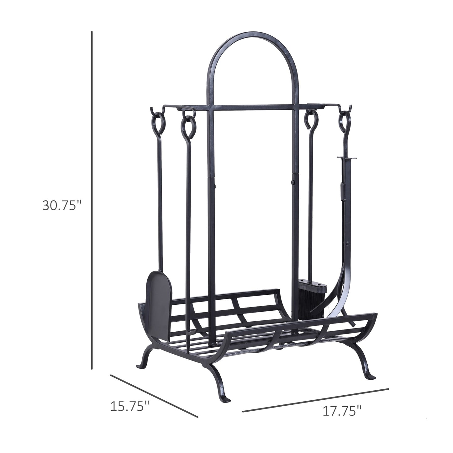 Indoor Outdoor Firewood Rack with 4 Tools, elevated base Steel Power Coated Construction Fire Wood Storage Stacking Set, Black at Gallery Canada