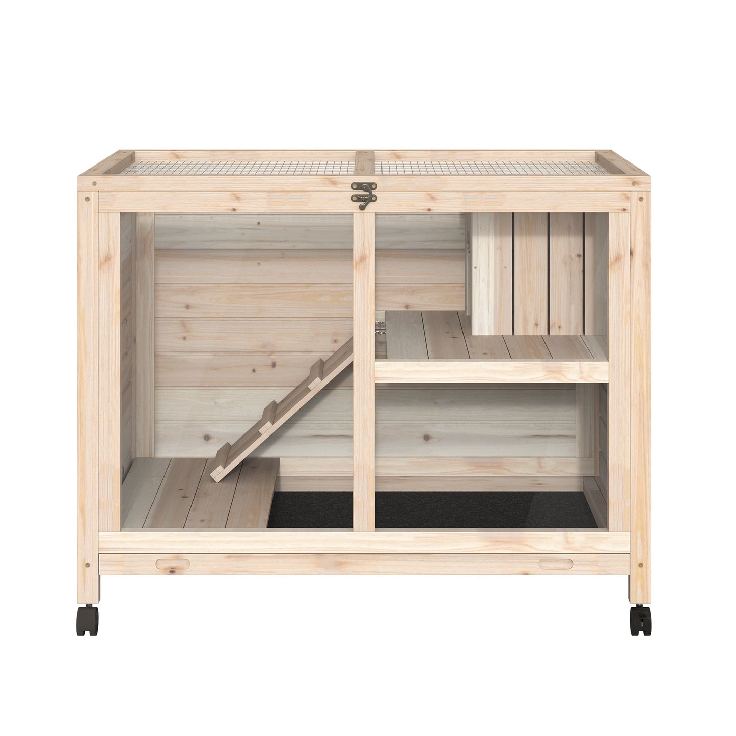 Indoor Rabbit Hutch with Wheels, Bunny Cage Guinea Pig House W/ Top Access, Ramp, Pull Out Tray, Natural Wood at Gallery Canada