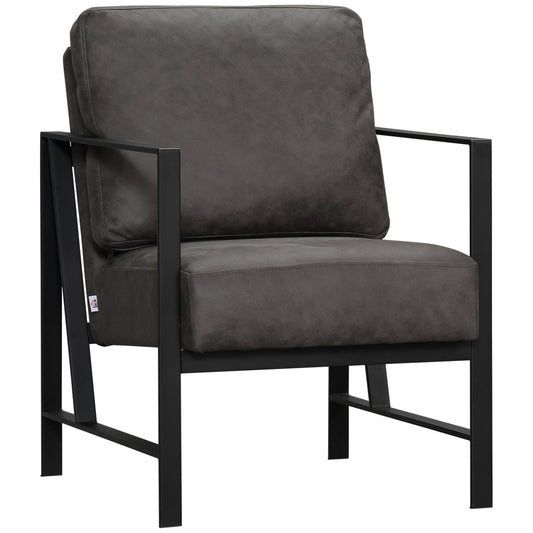 Industrial Accent Chairs with Cushioned Seat and Back, Upholstered Faux Leather Armchair for Bedroom, Living Room Chair with Arms and Steel Legs, Grey - Gallery Canada