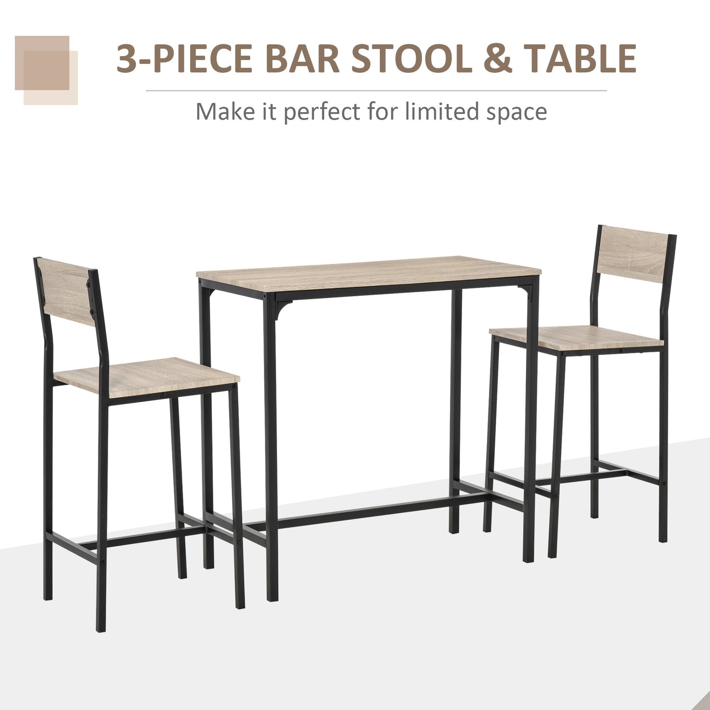 Industrial Bar Table Set Counter Height 3 Piece and 2 High Back Stools Set for Small Space in the Dining Room at Gallery Canada