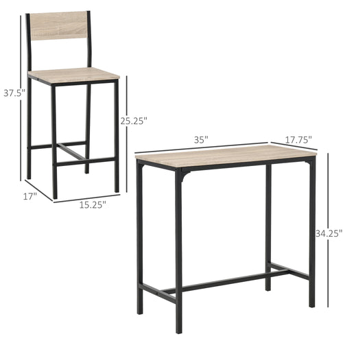 Industrial Bar Table Set Counter Height 3 Piece and 2 High Back Stools Set for Small Space in the Dining Room