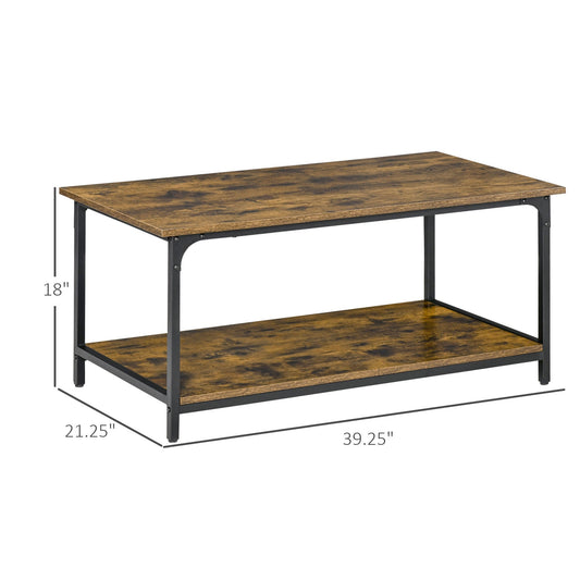 Industrial Coffee Table with Storage Shelf, 2-tier Center Table for Living Room, Rustic Brown at Gallery Canada