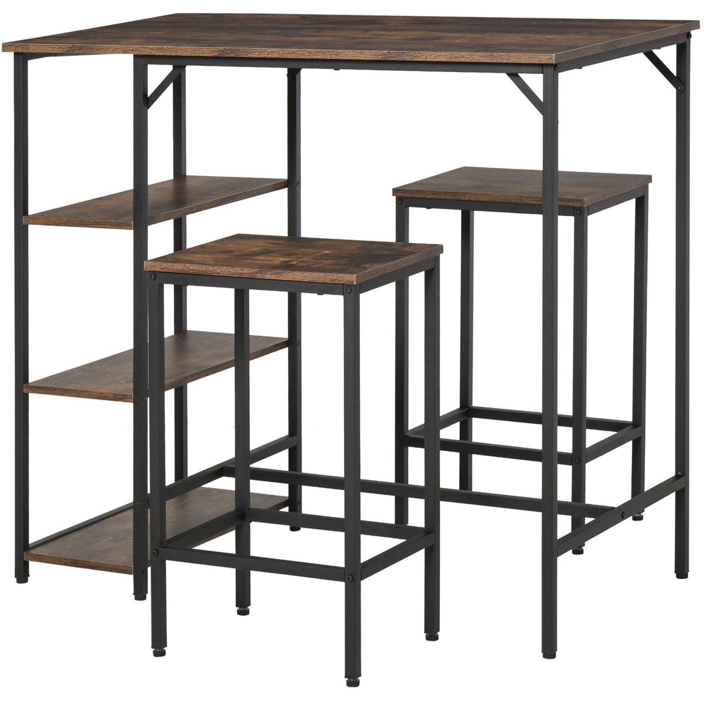 Industrial Dining Table Set for 2, Bar Table and Stools Set, Counter Height Kitchen Table with Chairs with Storage Shelf, Rustic Brown at Gallery Canada