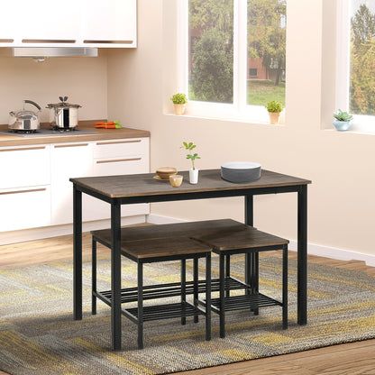 Industrial Dining Table Set, Kitchen Table and Chairs for 4, Dinner Table with Bench Set with Metal Frame &; Storage Shelf, 4 Piece Dinette Set at Gallery Canada