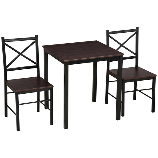 Industrial Dining Table Set of 3, Square Kitchen Table with 2 Chairs Steel Frame Footrest for Small Space, Dark Coffee - Gallery Canada