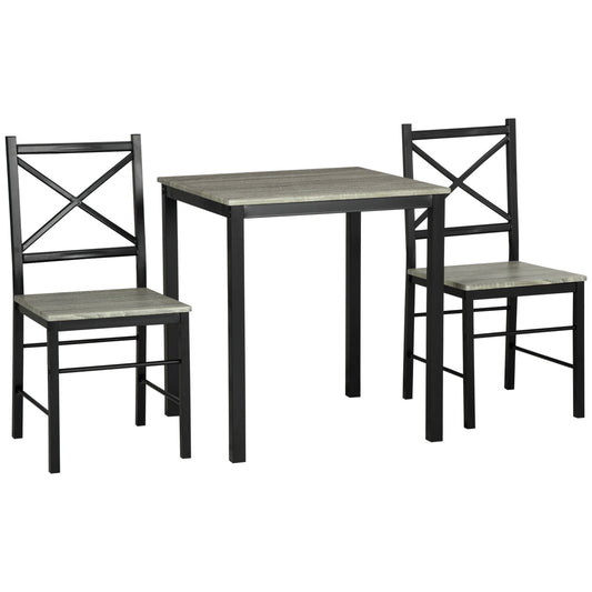 Industrial Dining Table Set of 3, Square Kitchen Table with 2 Chairs Steel Frame Footrest for Small Space, Grey - Gallery Canada