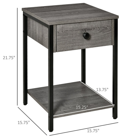 Industrial End Table with Drawer and Storage Shelf, Accent Side Table, Nightstand for Living Room, Bedroom, Grey at Gallery Canada
