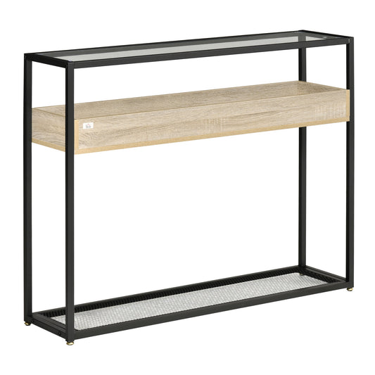 Industrial Narrow Console Table, Sofa Table, Entryway Table with Storage Shelf, Tempered Glass Top and Steel Frame for Living Room - Gallery Canada