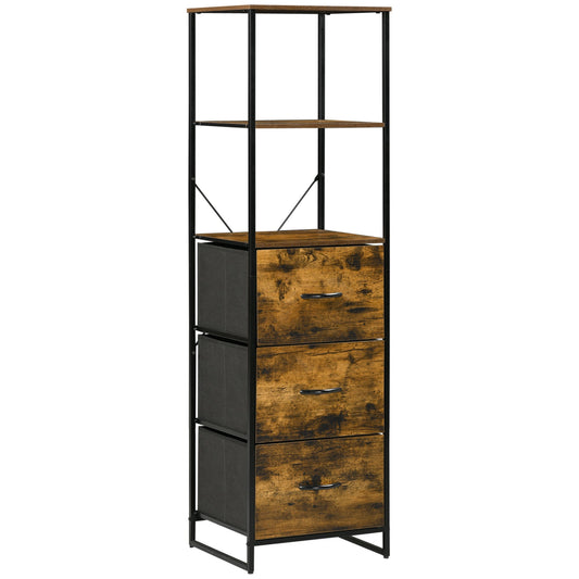 Industrial Storage Cabinet with 2 Open Shelves and 3 Foldable Fabric Drawers, Multifunctional Bookshelf In Living Room, Study, Rustic Brown at Gallery Canada