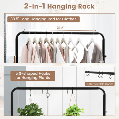 Rolling Garment Rack with Hanging Hooks and Bottom Storage Shelf, Rustic Brown at Gallery Canada