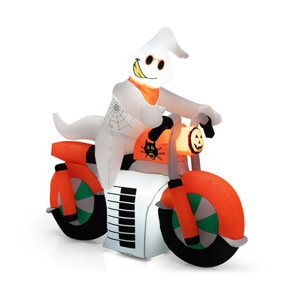 5 Feet Halloween Inflatable Ghost Riding on Motor Bike with LED Lights, Multicolor