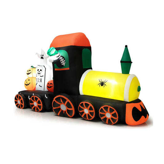 8 Feet Halloween Inflatable Skeleton Ride on Train with LED Lights, Multicolor