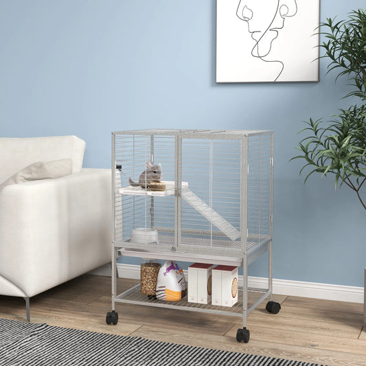 Small Animal Cage 34"H, Removable Tray, Storage Shelf, Light Grey Houses & Habitats Light Grey at Gallery Canada