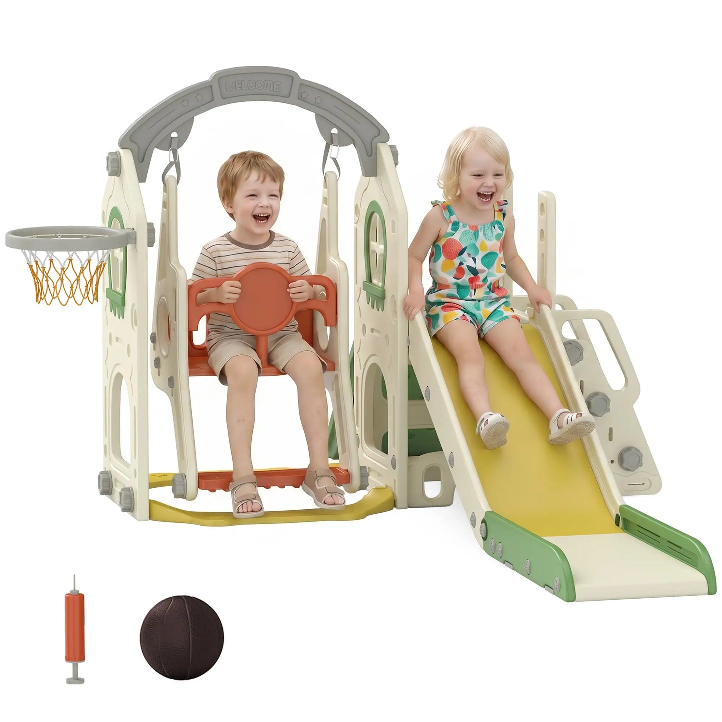 5-In-1 Toddler Slide And Swing Set With Adjustable Seat, Cream Gym Sets & Swings at Gallery Canada