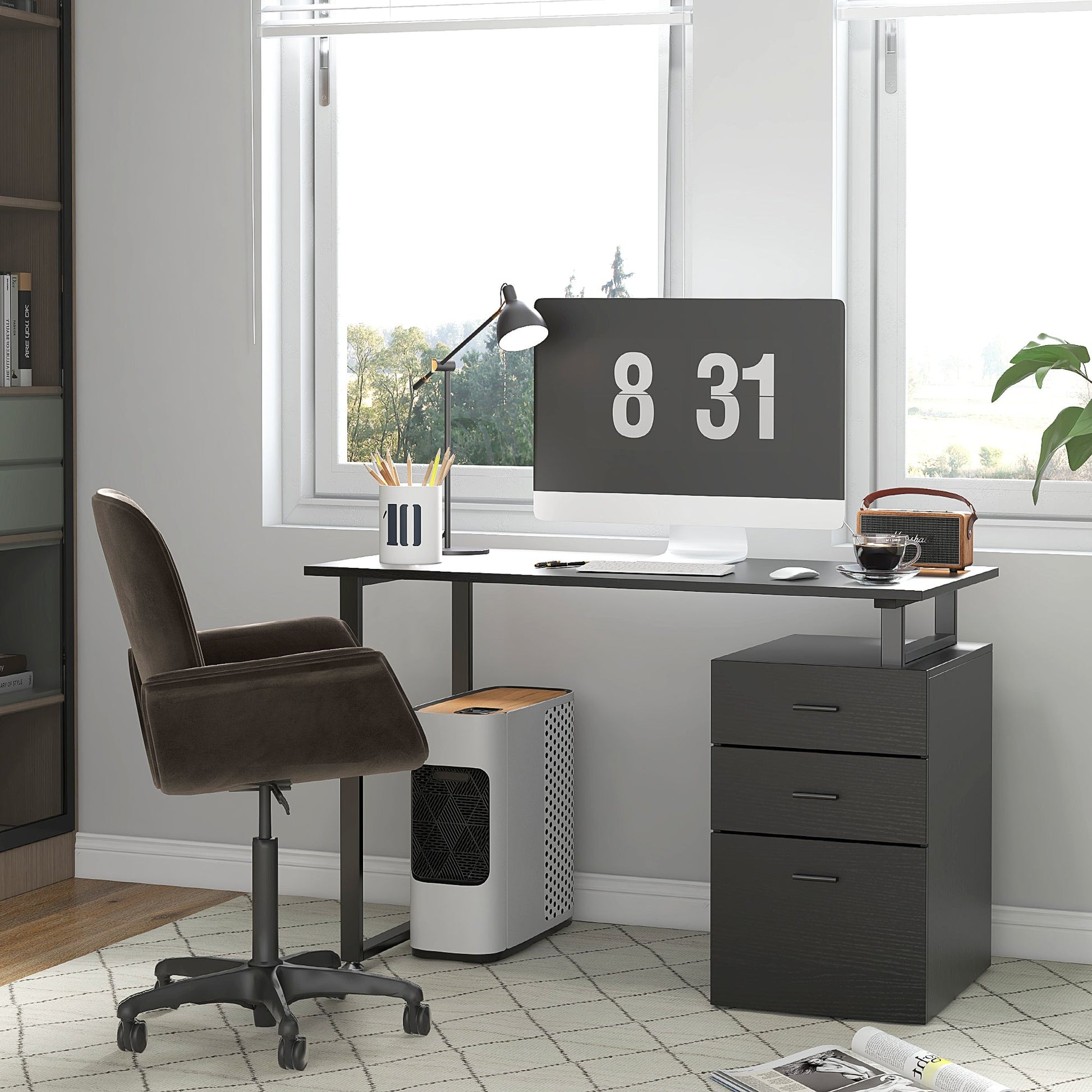 47" Computer Desk with Drawers, Modern Writing Desk with Storage File Drawers for Home Office, Study, Black - Gallery Canada