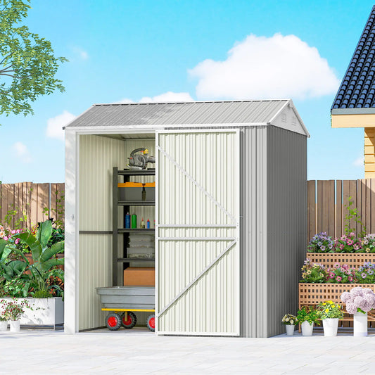 7' x 6' Tall Outdoor Storage Shed, Waterproof Metal Garden Shed, Silver Grey Sheds Silver Grey at Gallery Canada