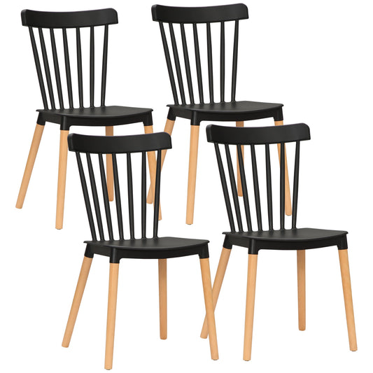 Dining Chairs Set of 4, Modern Kitchen Chair with Slatted Back, PP Seat, Beechwood Legs for Living Room, Black at Gallery Canada