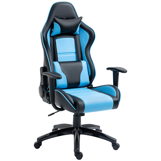 High Back Gaming Chair PU Leather Office Chair Desk Gamer Chair with Lumbar Support, Headrest, Adjustable Height, Blue and Black - Gallery Canada
