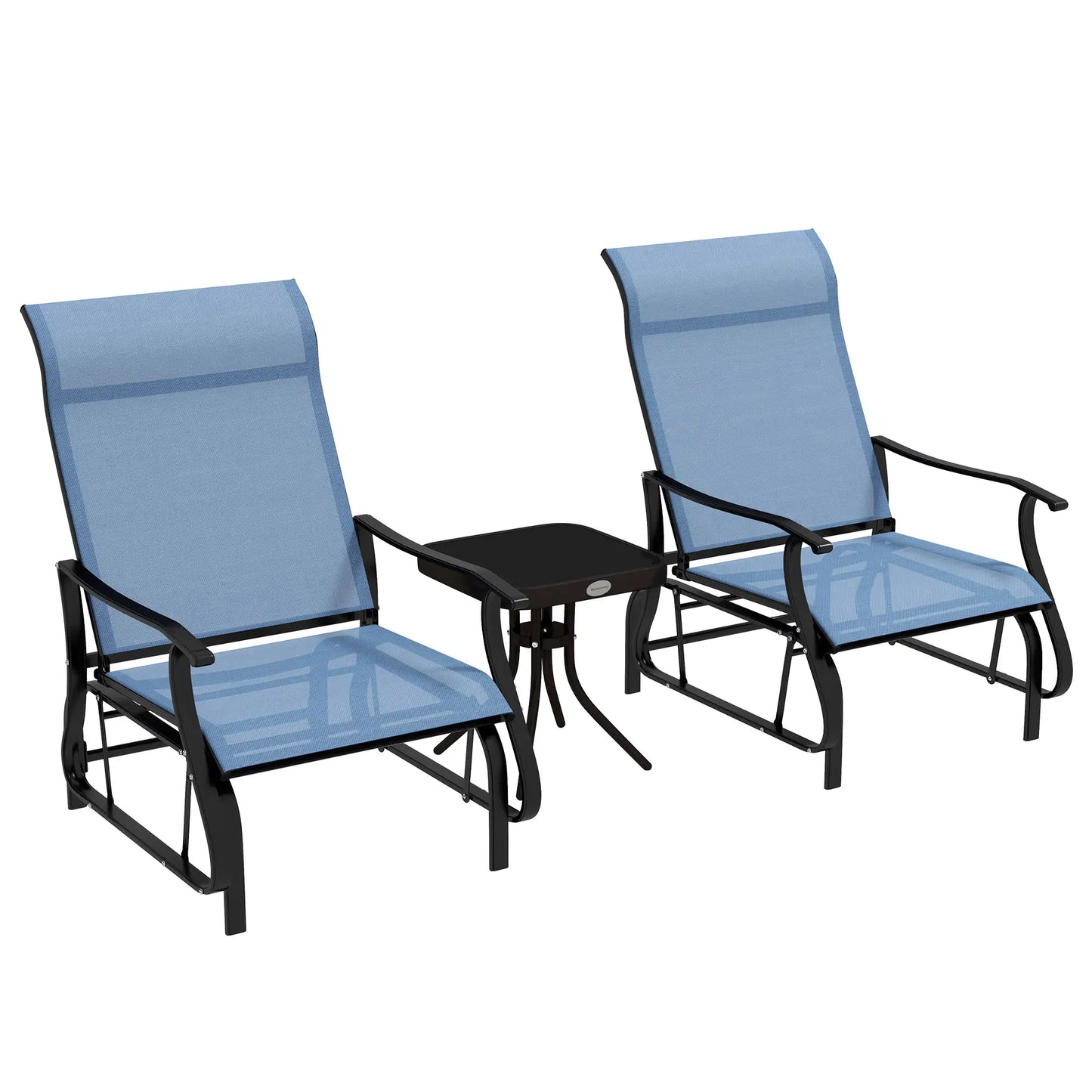 3 Fauteuils à bascule glissante, Ensemble de table de thé Bistro, Bleu clair