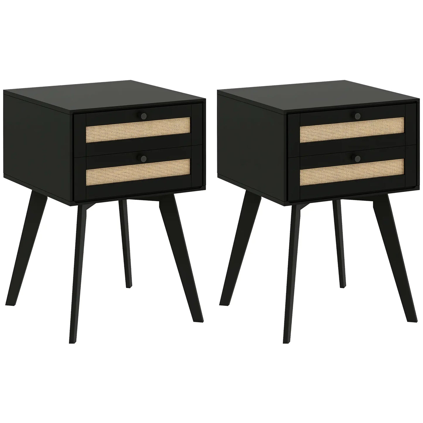 Boho Night Stands Set of 2, Rattan Drawers, Square End Tables Bedside Tables at Gallery Canada