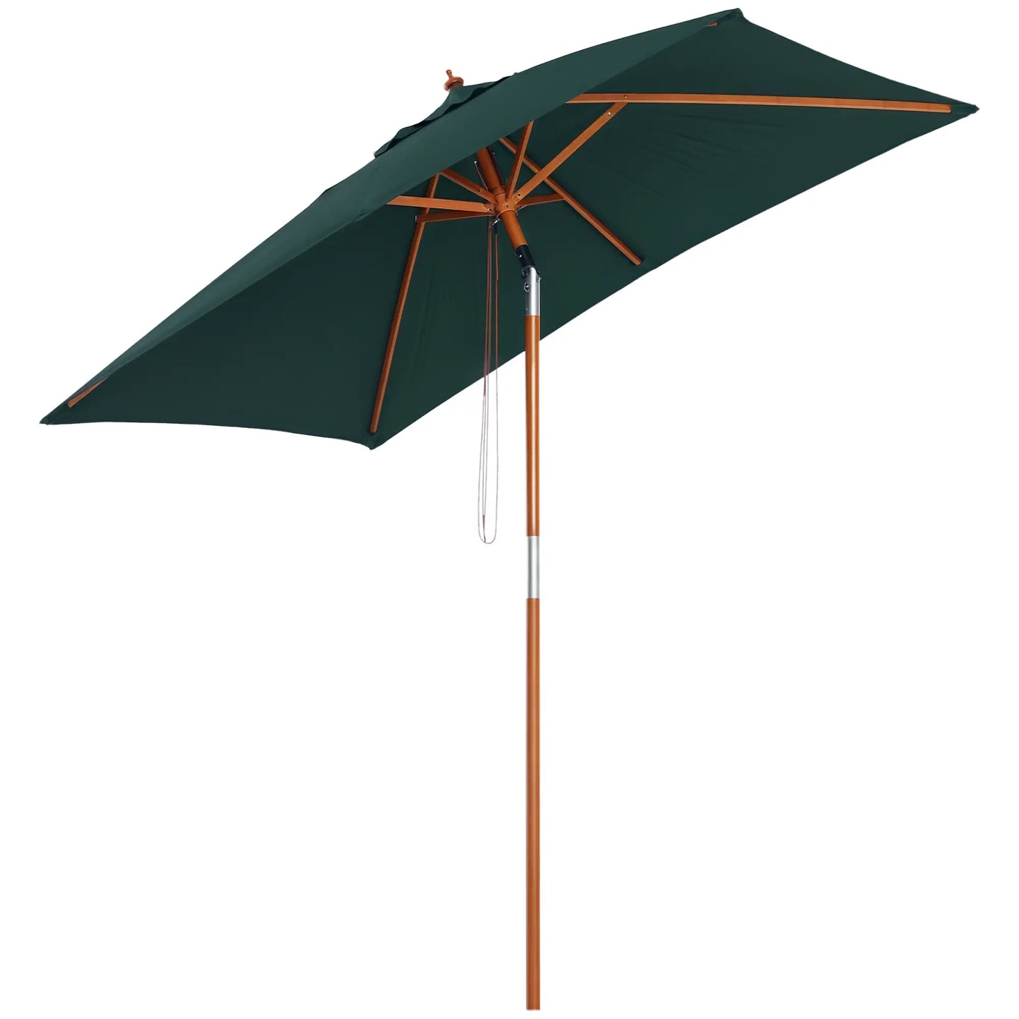 6.6x5ft Square Wooden Patio Umbrella, Tilt Mechanism, 6 Bamboo Ribs, Green Sun Umbrellas at Gallery Canada