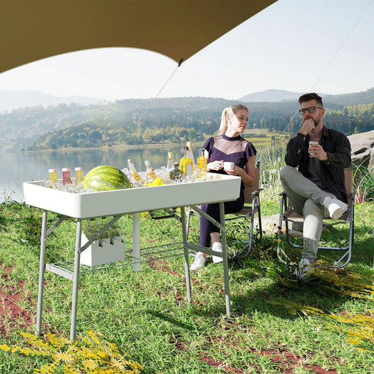 3.4ft Folding Ice Cooler Table with Drain, Outdoor Patio Party, White Picnic Tables & Camping Chairs White at Gallery Canada