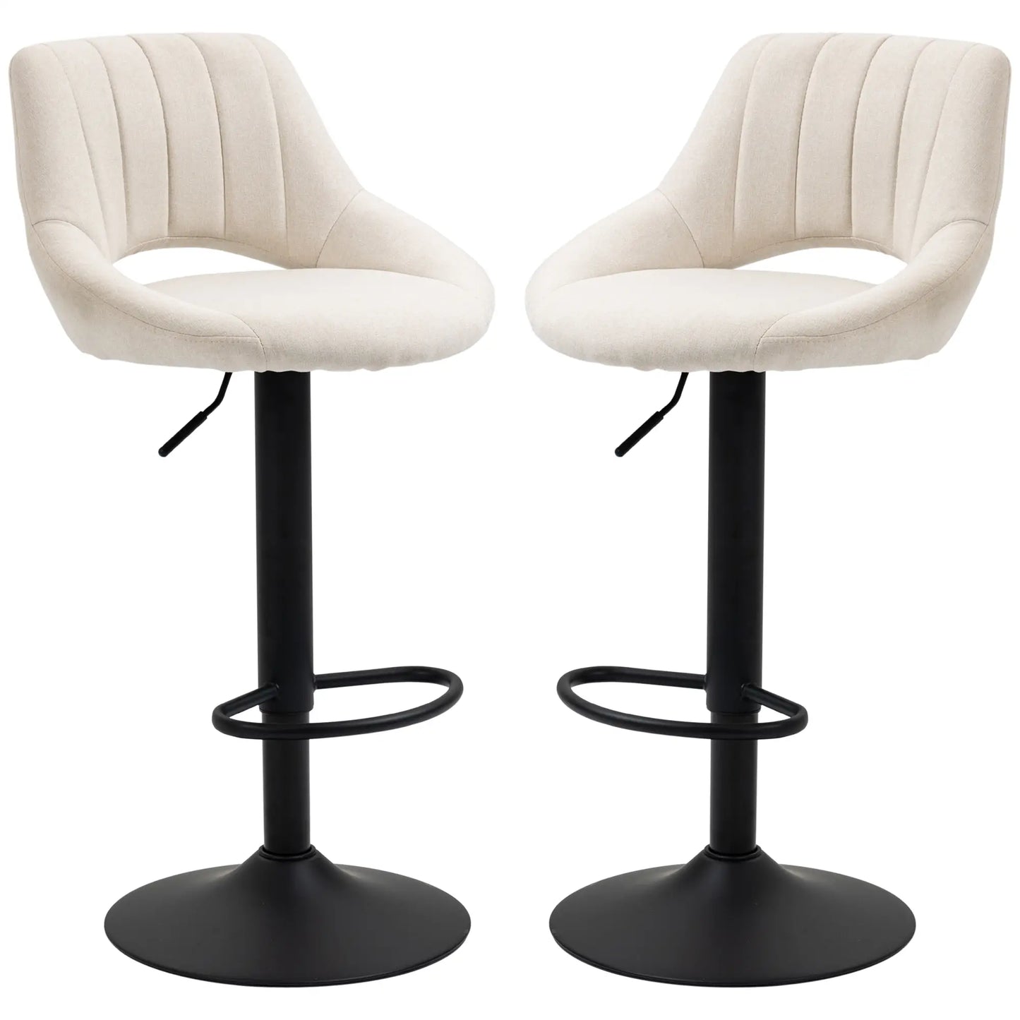 Bar Stools Set of 2, Swivel Counter Height Barstools with Adjustable Height, Linen Upholstered Bar Chairs with Round Metal Base and Footrest, Cream Bar Stools at Gallery Canada