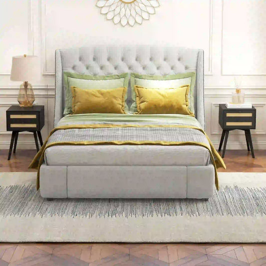 Boho Night Stands Set of 2, Rattan Drawers, Square End Tables Bedside Tables Black at Gallery Canada