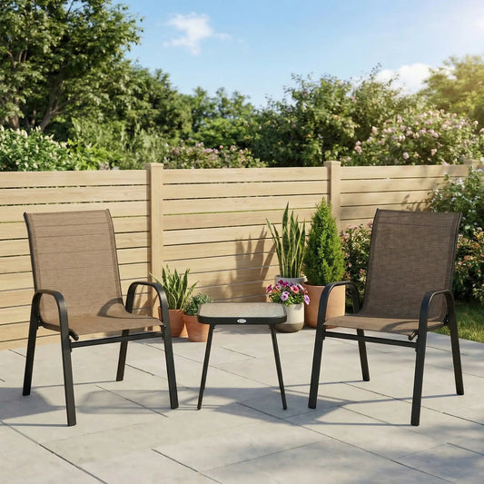 Outdoor Bistro Set, 3-Piece Patio Set, Breathable Mesh, Stackable Chairs, Square Table, Brown Bistro Sets Brown at Gallery Canada