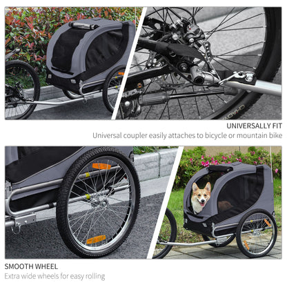 Dog Bike Trailer, Pet Cart, Bicycle Wagon, Travel Cargo, Carrier Attachment with Hitch, Foldable for Travelling, Grey at Gallery Canada