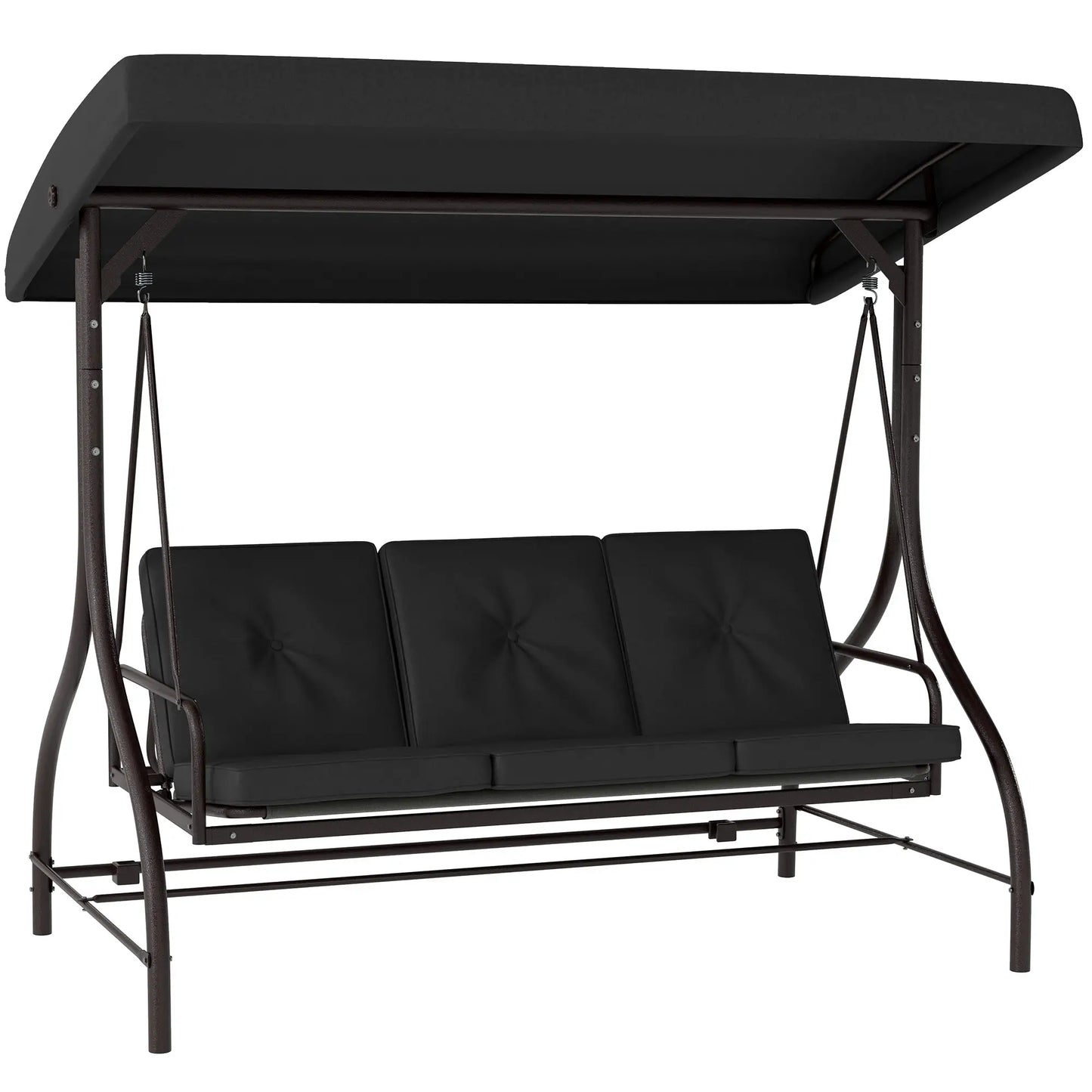 Convertible Patio Swing Bed With Canopy, Cushions, 3 Seater, Black Patio Swings with Stand at Gallery Canada