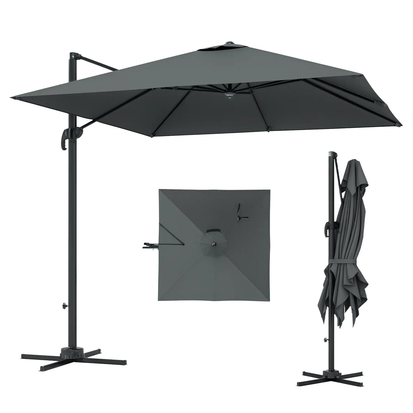 8 FT Aluminum Cantilever Patio Umbrella, 360° Rotation, Dark Grey Offset Cantilever Umbrellas at Gallery Canada