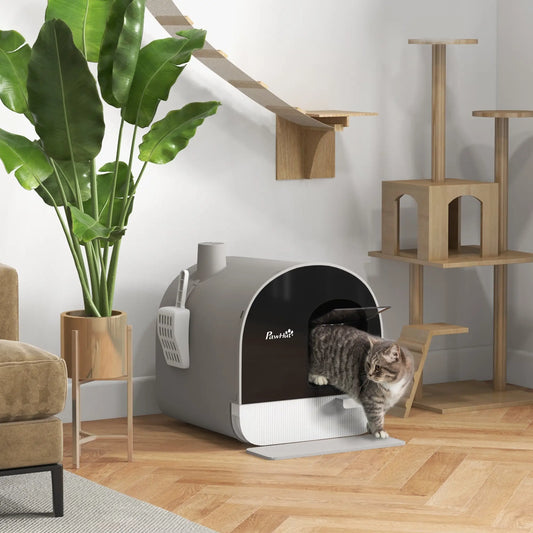 Cat Litter Box with Lid, Removable Tray, Scoop, Filter, Light Grey Cat Litter Box Enclosures Light Grey at Gallery Canada