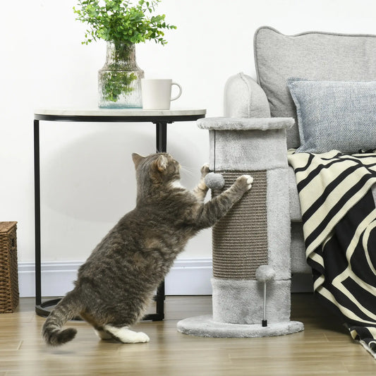 23" Cat Scratching Post, Covered Plush, Play Balls, Indoor Cats, Grey Cat Posts Grey at Gallery Canada