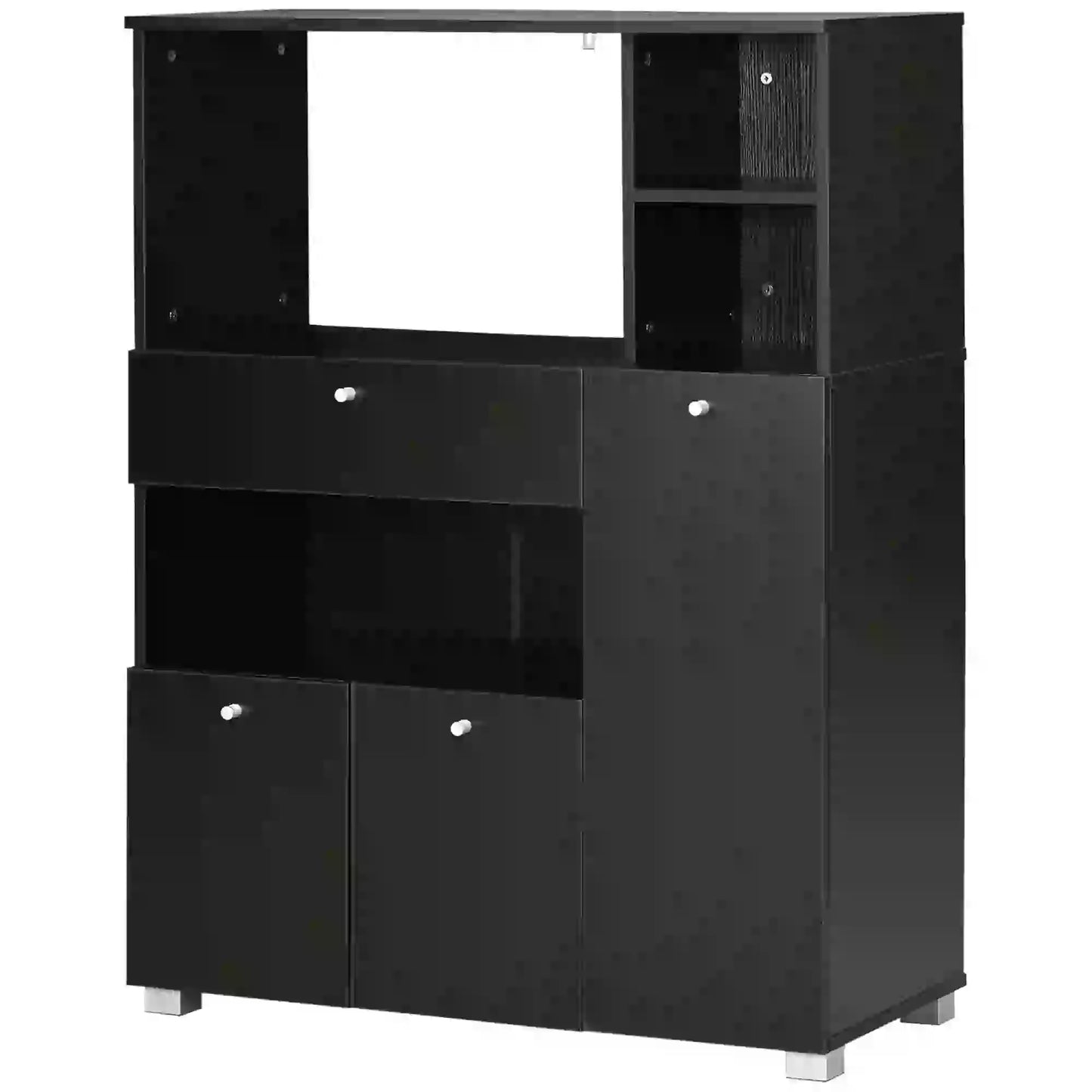 Garde-manger de cuisine compact, Buffet Server Hutch, Support pour micro-ondes, Noir