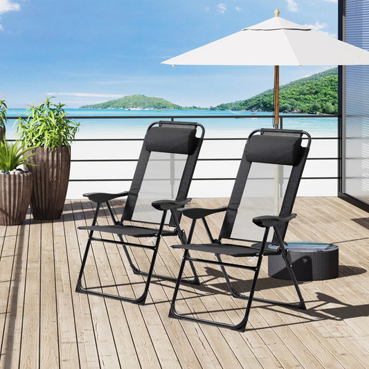 Double Camping Chairs, Foldable, Reclining, Headrest, Black Patio Chairs Black at Gallery Canada