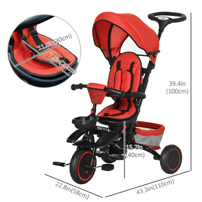 6-in-1 Toddler Tricycle for 12-50 Months, Foldable Kids Trike with Adjustable Seat and Push Handle, Safety Harness, Removable Canopy, Footrest, Red at Gallery Canada