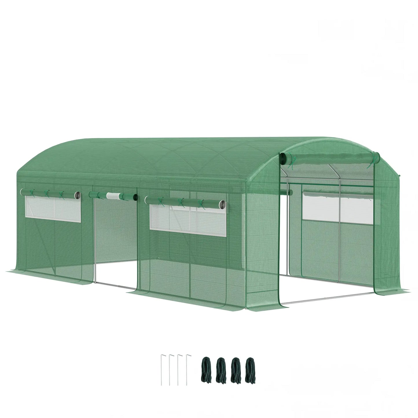 19,5' x 10' x 7,5' Serre Walk-In, 3 Portes Enroulables, Fenêtres en Maille, Vert