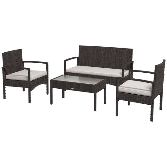 4 Pieces Patio Furniture Set with Loveseat Sofa, Armchairs, Glass Table, Outdoor Wicker Conversation Sofa Set, White - Gallery Canada