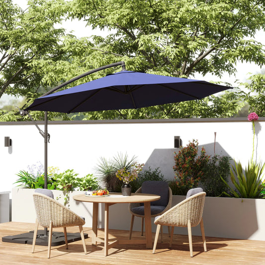 9.6ft Offset Patio Umbrella, Hanging Parasol, Crank, Navy Blue Offset Cantilever Umbrellas Navy Blue at Gallery Canada