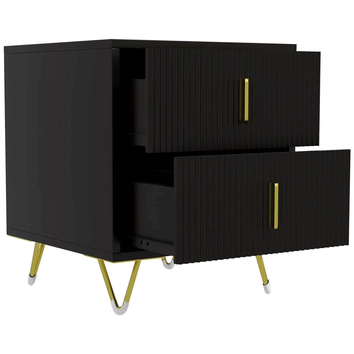 Modern Nightstand, 2 Drawers, Metal Legs, Bedroom Living Room, Black Bedside Tables at Gallery Canada