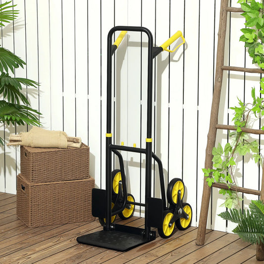 Chariot Escalier 6 Roues, Pliable en Acier, Capacité 264lbs, Jaune